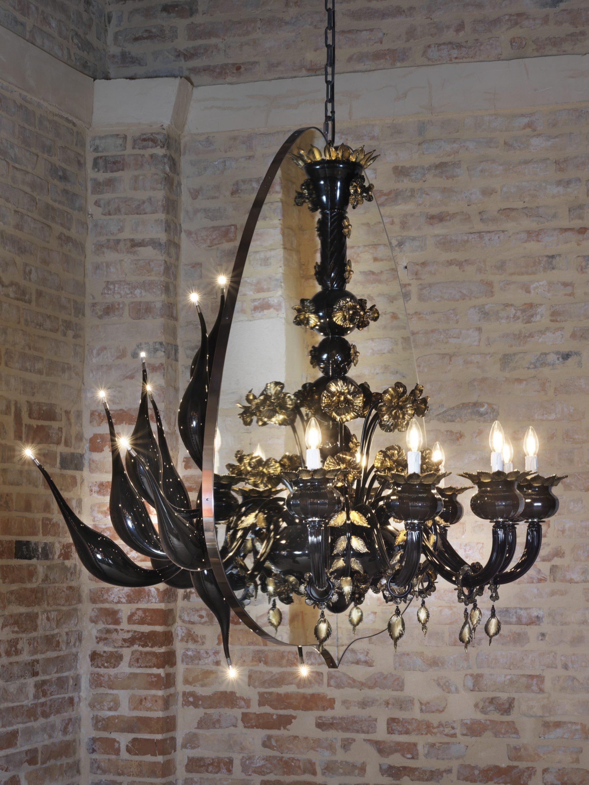 Modern chandelier gold and black