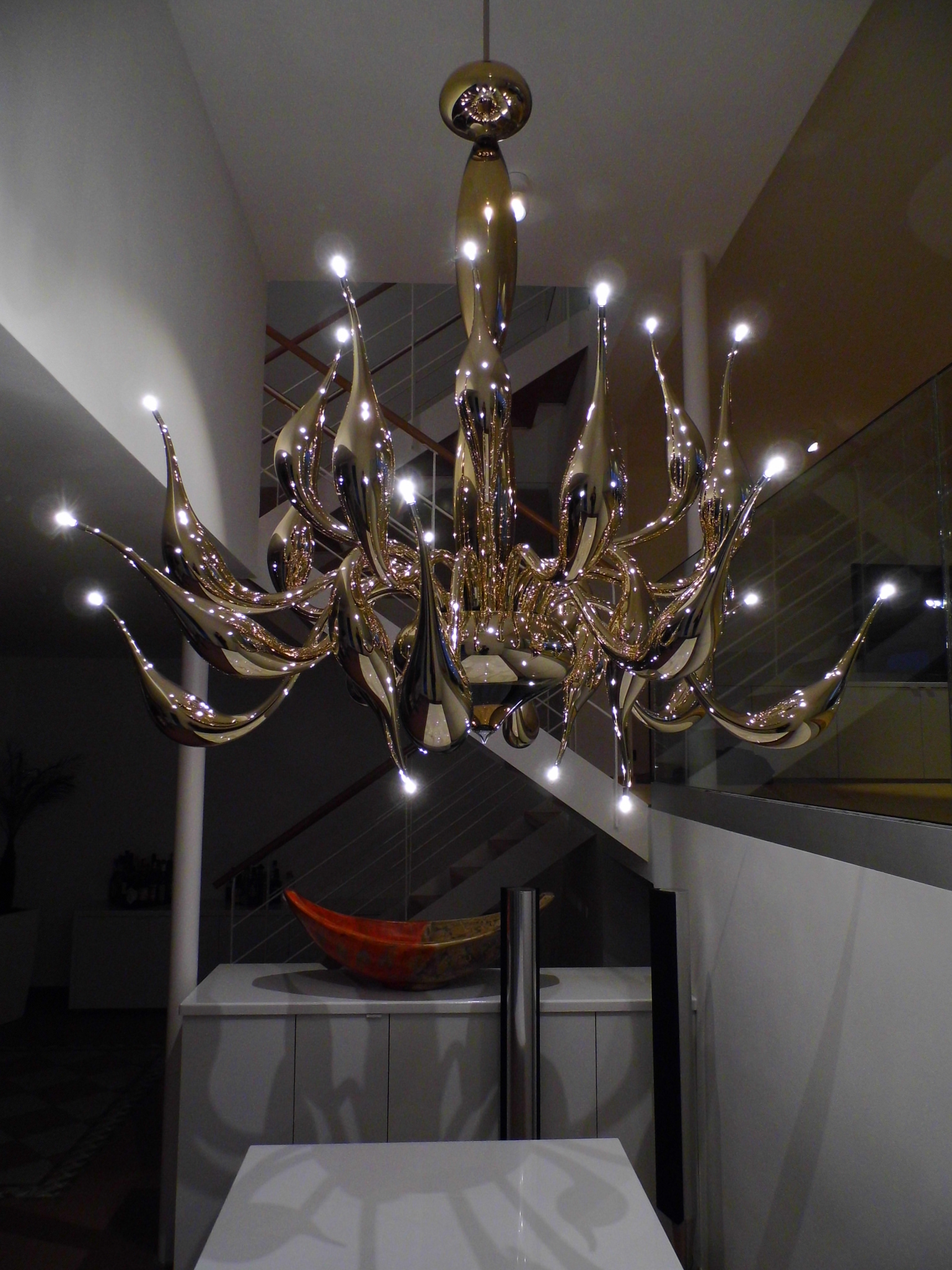 Golden blown glass chandelier