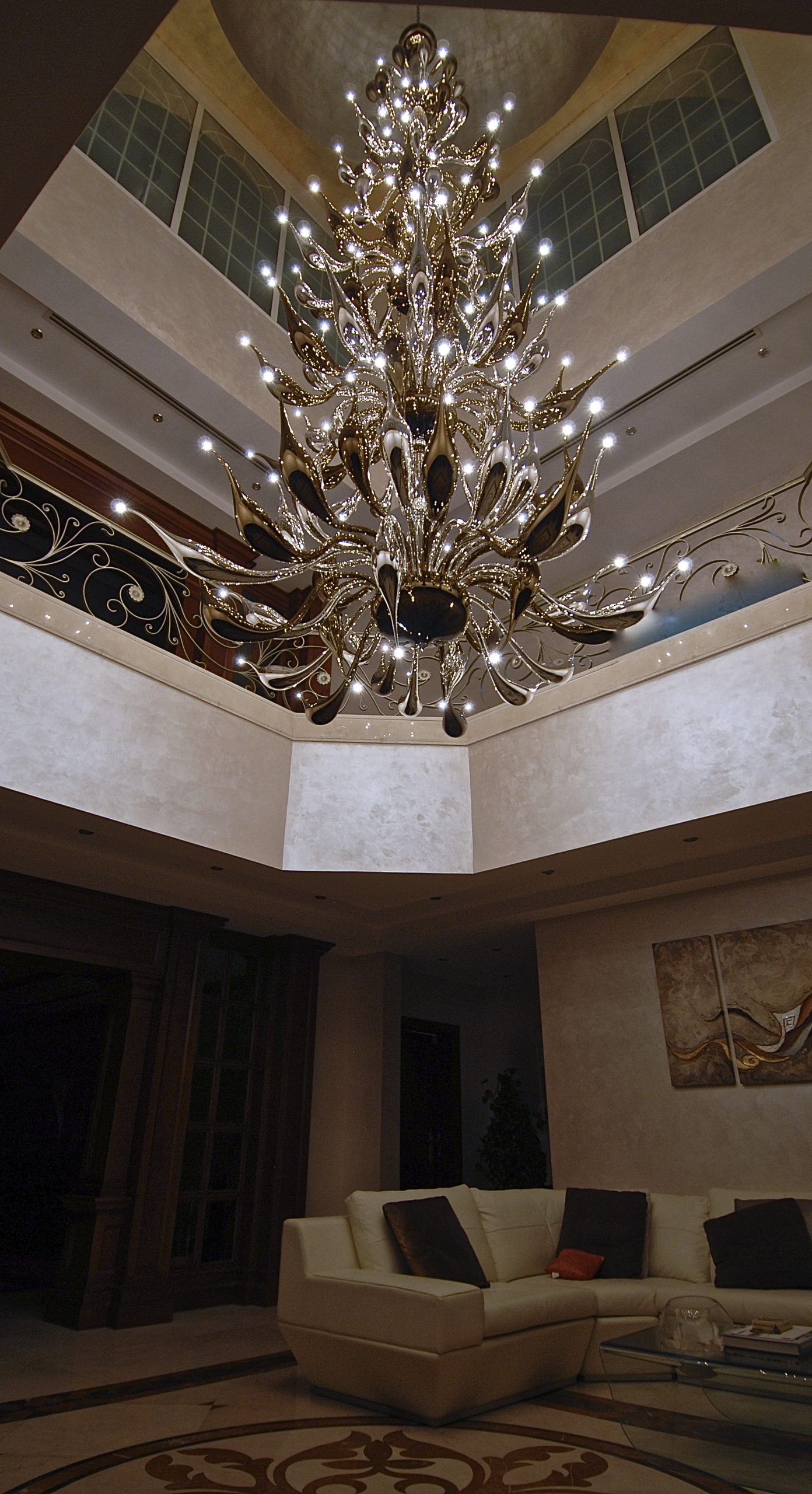 Big chandelier from below in Dubai
