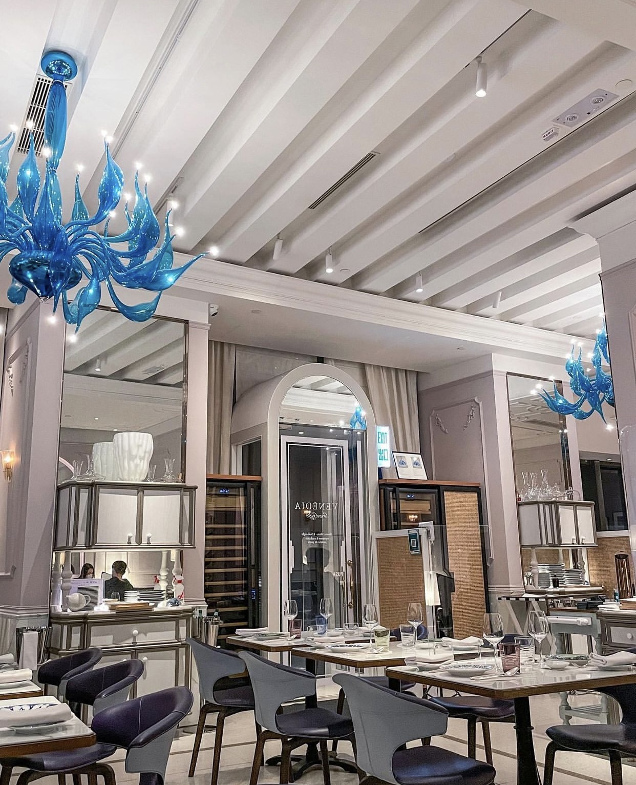 Chandeliers in turquoise blown glass